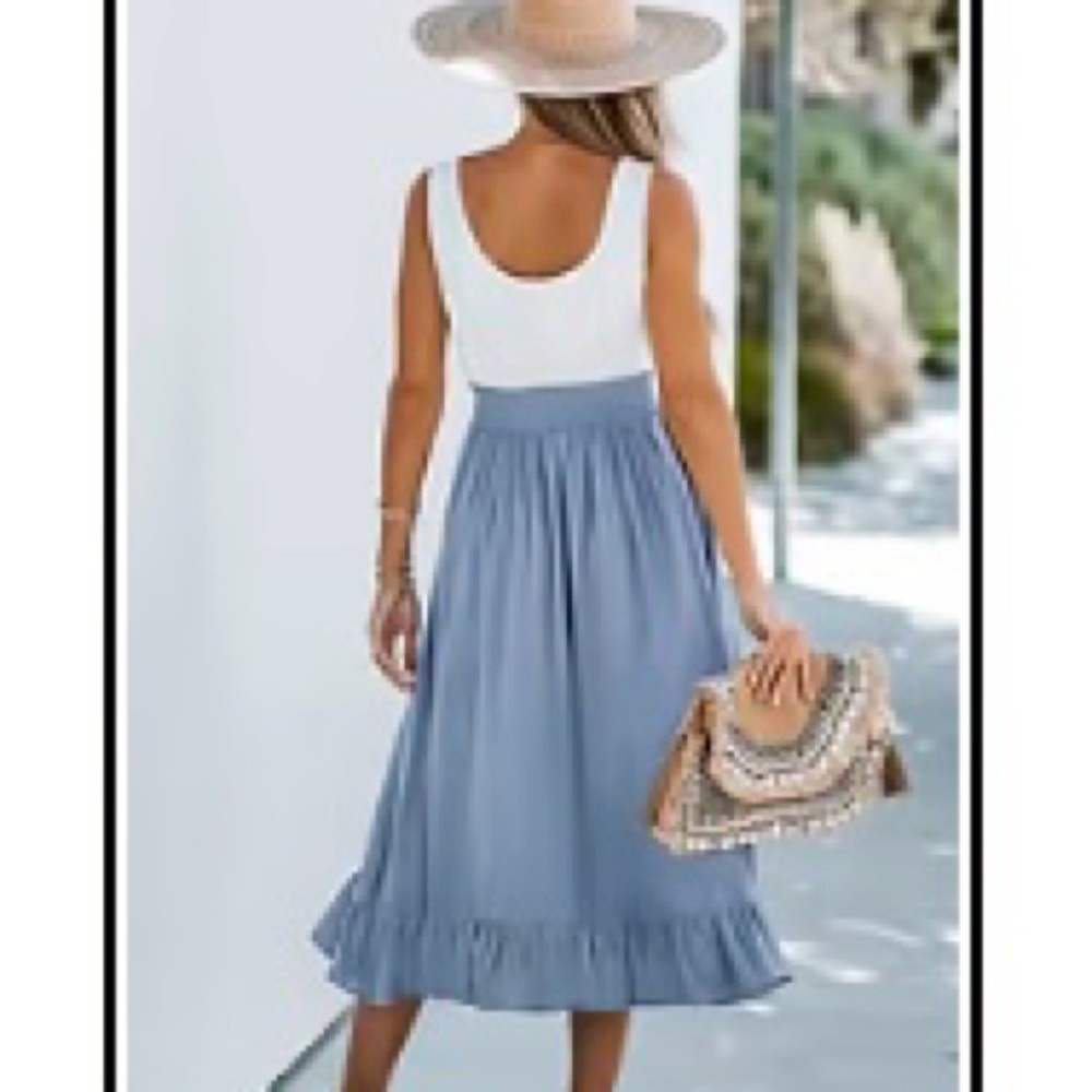 NWT Cupshe Blue & White Ruffled Scoop Neck         A-Line Dress Size XS - Picture 3 of 8